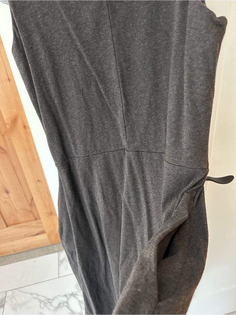 Pact Organic Cotton Sleeveless Dark Charcoal Knit A-line Midi Dress w/ Pockets - Picture 4 of 10